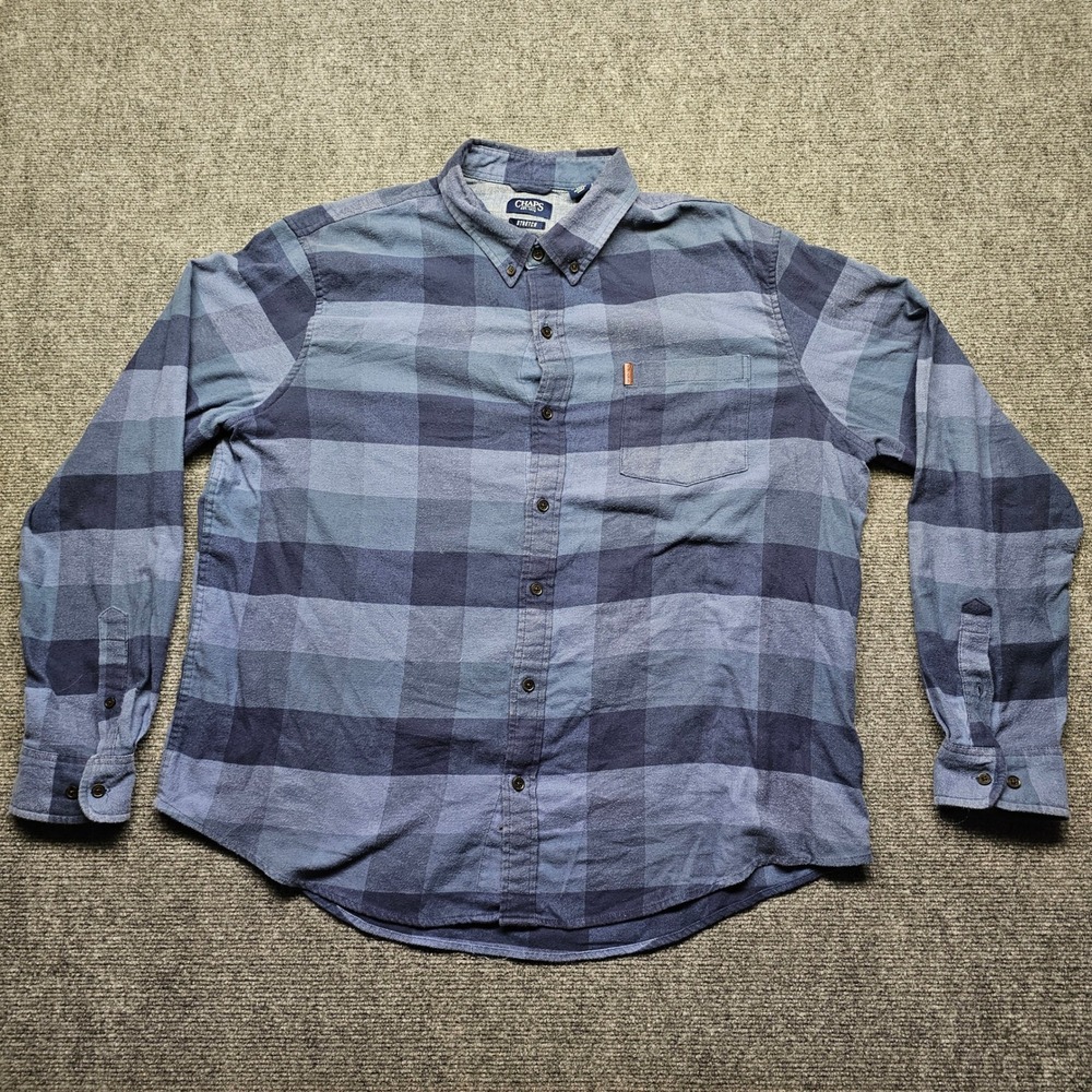 Chaps Mens XXL Blue Buffalo Plaid Stretch Flannel Button Down Shirt Long Sleeve